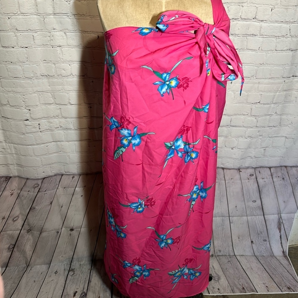 Vintage pink Floral Vacation Resort print wrap tie‎ Sarong